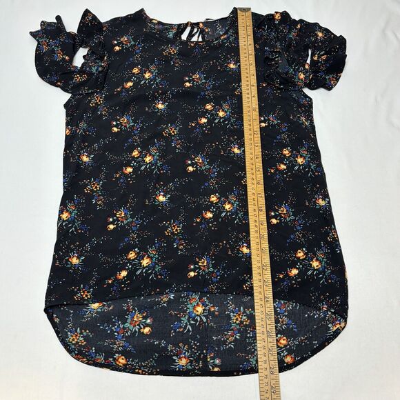 Sandro Paris Cold Shoulder Top Women 1 Small Black Floral Keyhole High Low - Picture 7 of 12